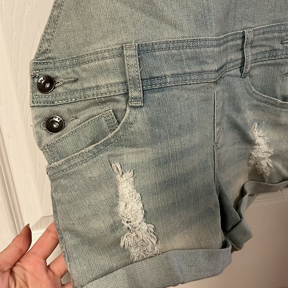 Empyre Madelyn Overall Shorts Distressed Denim - Picture 4 of 9